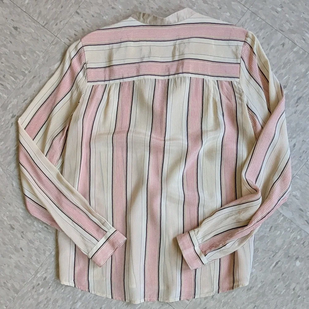 Maison Scotch Amsterdams Blauw Silk Striped‎ Button Down Blouse Pink Cream Black